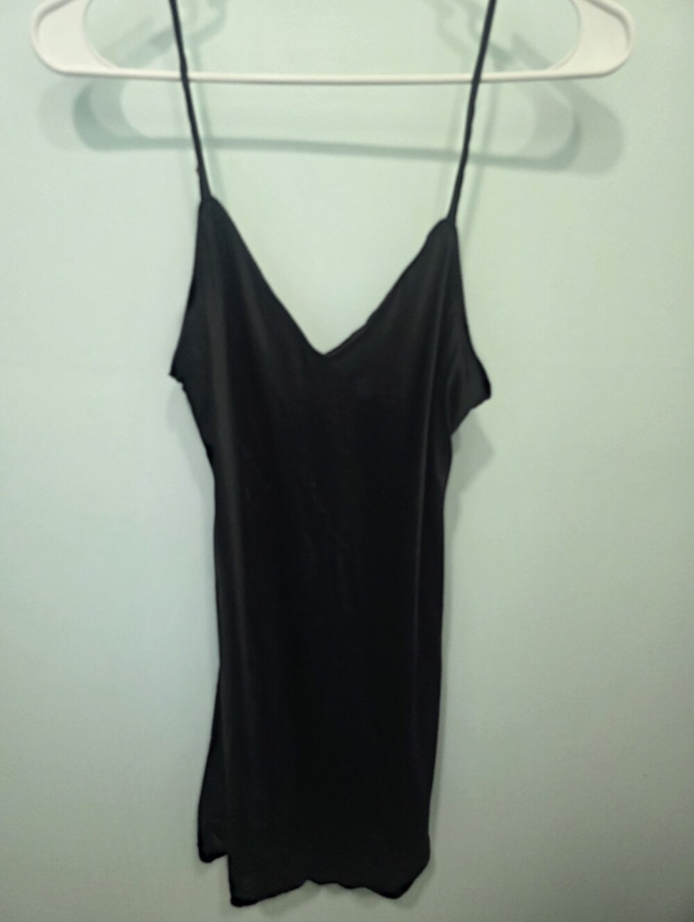 Sleek Black Satin Slip Dress with Spaghetti Straps